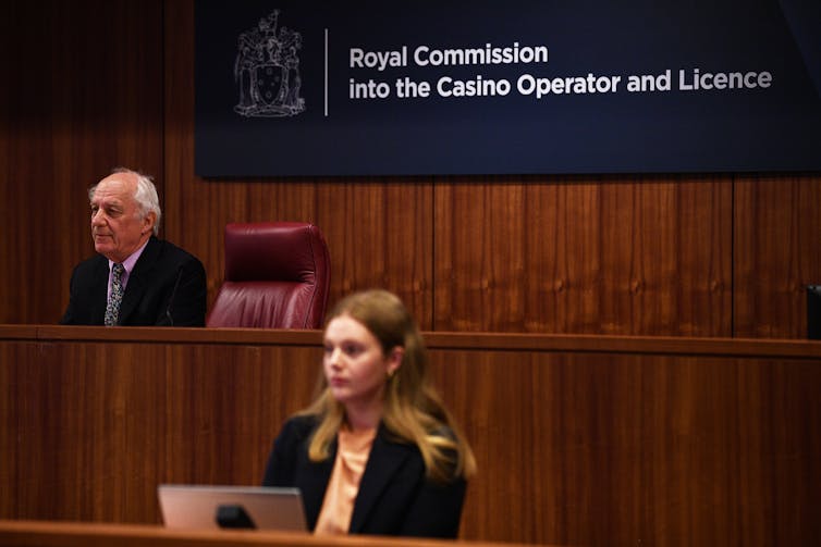 Commissioner Ray Finkelstein during royal commission proceedings on March 24, 2021.