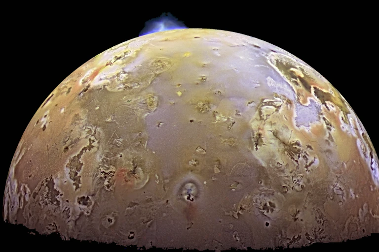 Io, Jupiter's third-largest moon, undergoing a volcanic eruption.