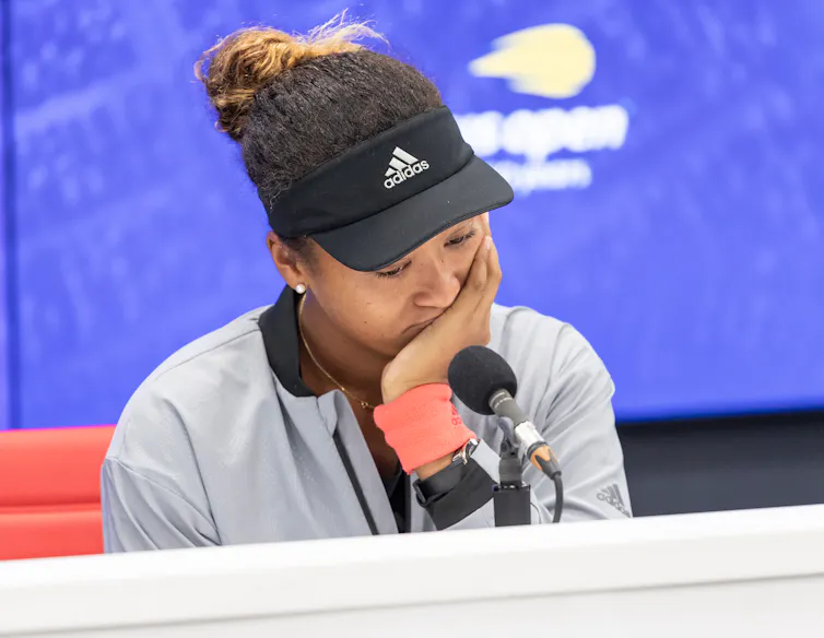 Naomi Osaka at a press conference.
