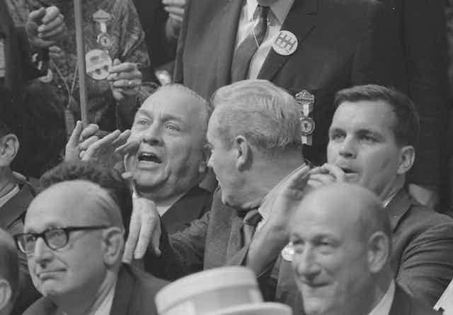Chicago mayor Richard Daley yells at a speaker during the 1968 Democratic National Convention.