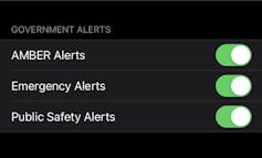 Screenshot of iphone alert settings with three options all toggled on