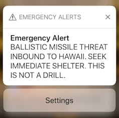 cell phone screenshot of an emergency alert
