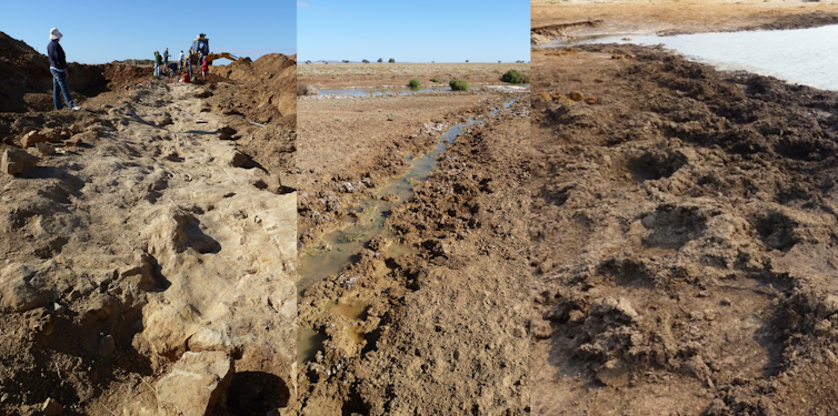 Disturbed ground with footprints.