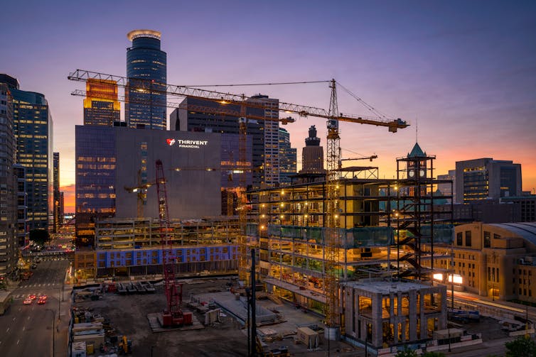 Cranes over a city centre construction project