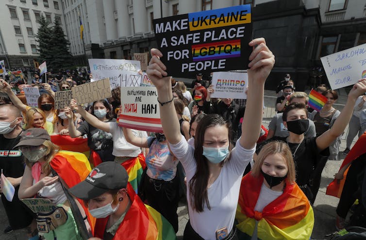 A rally against gay violence in Ukraine.