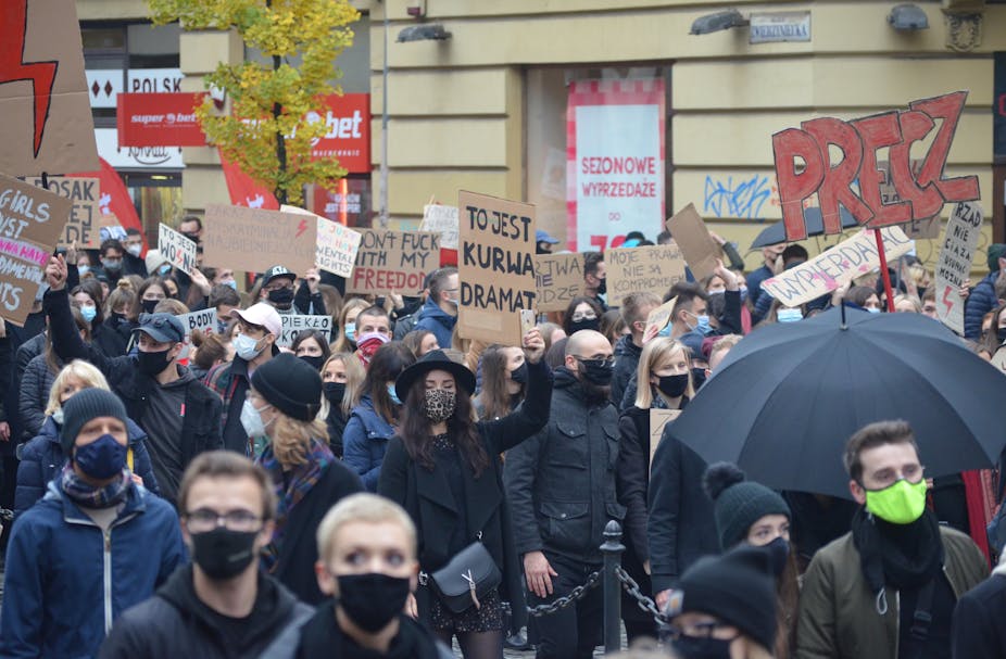 Protest against abortion restriction in Kraków, October 2020
