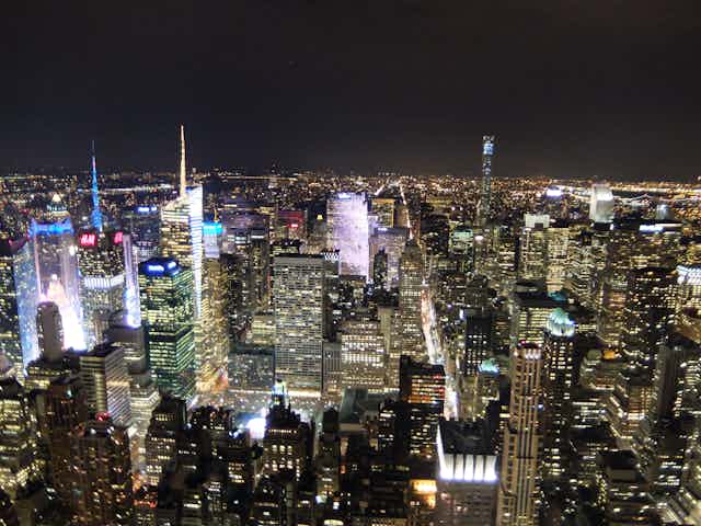 looking over New York City at night