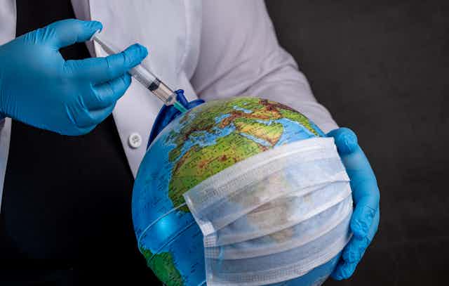 A globe is injected with a syringe.