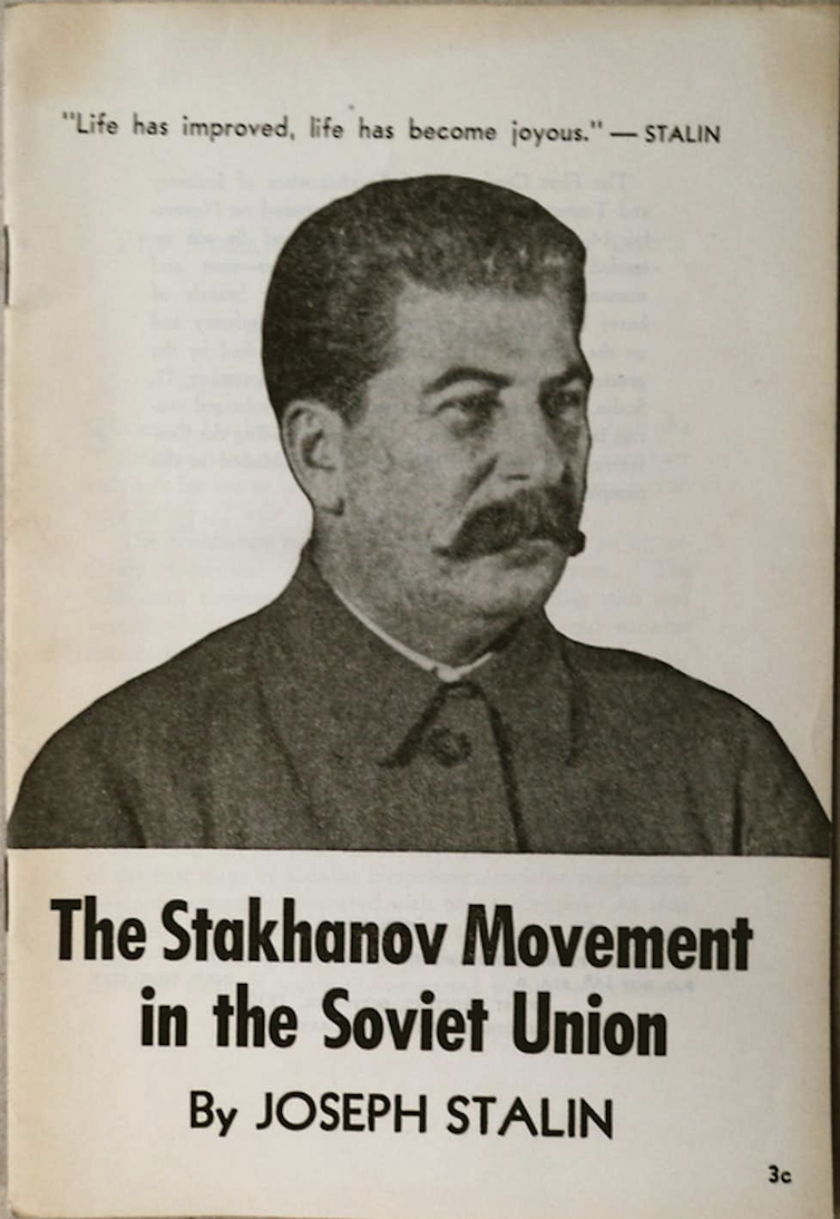A pamphlet with an Image of Stalin on the front.