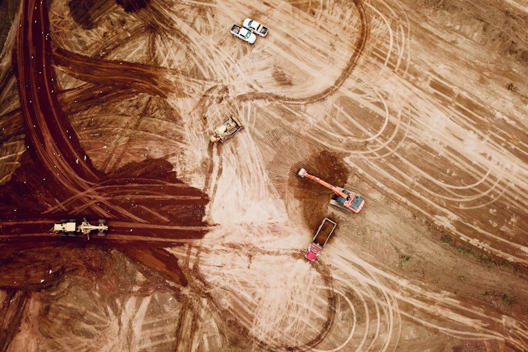 construction vehicles from above