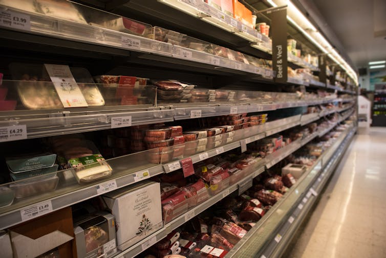A chilled meat aisle in a UK grocery shop