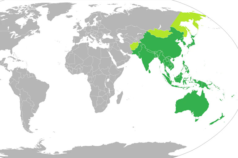 Map of world highlighting Asia-Pacific region