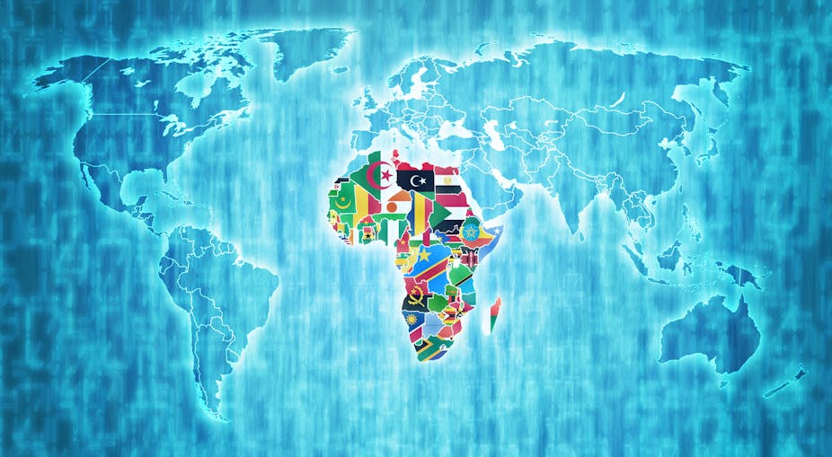 African Union member countries on digital map of world