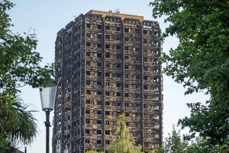 Remains of burnt tower block