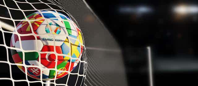 Euro 2020 ball hitting net.