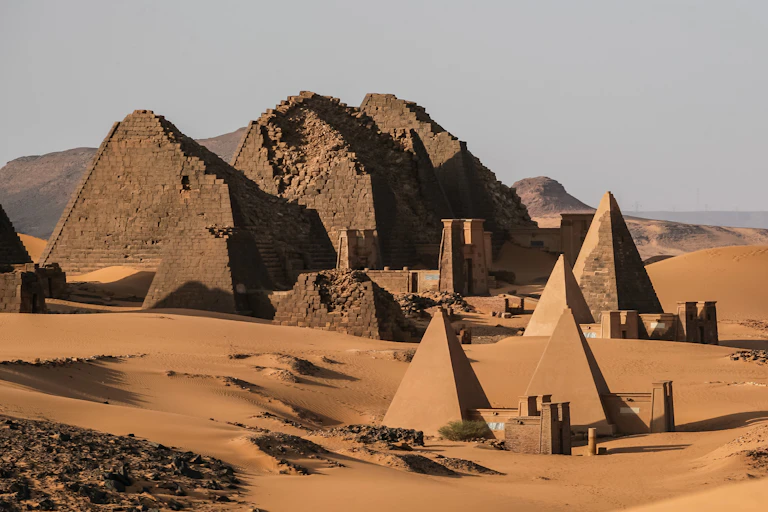 Pyramids on sand dunes