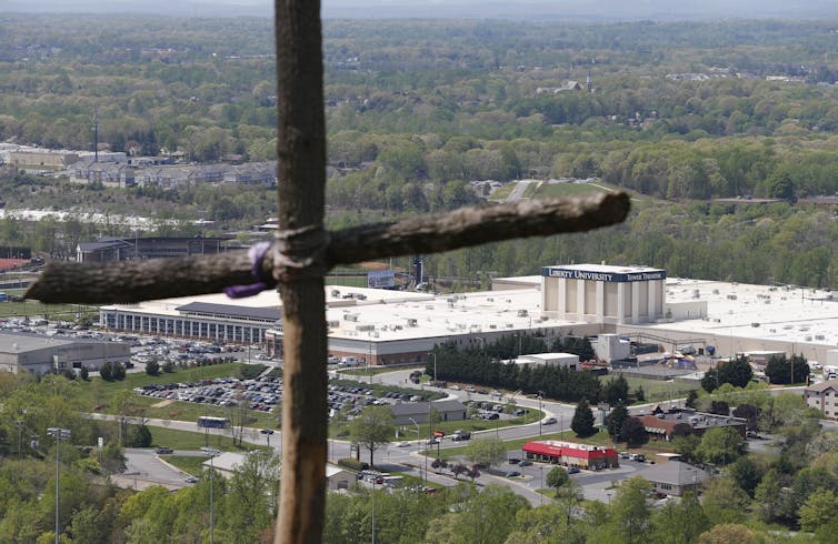 A cross erected on Candlers Mountain overlooking Liberty University in Lynchburg, Va.