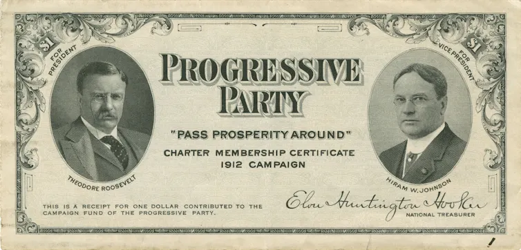 A flyer showing portraits of Teddy Roosevelt and Hiram Johnson