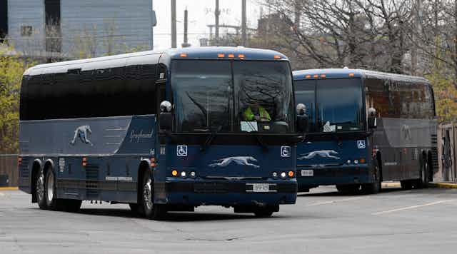 Two Greyhound buses