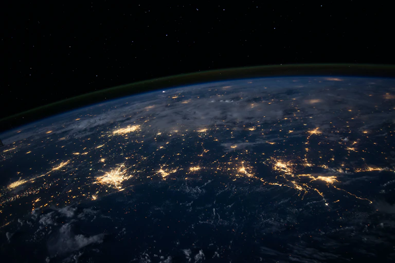 A shot of Earth from above at night.