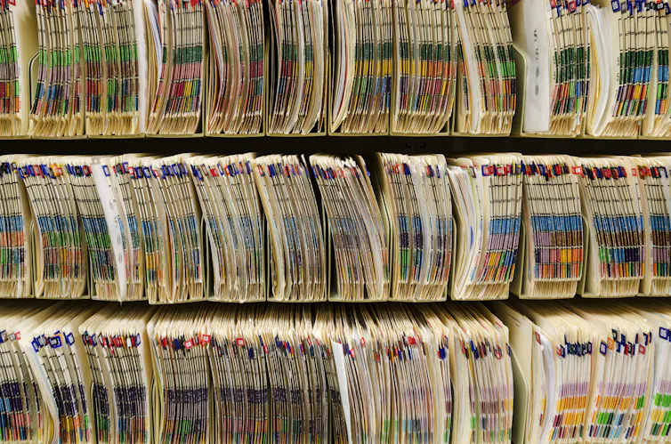 Shelves containing medical files