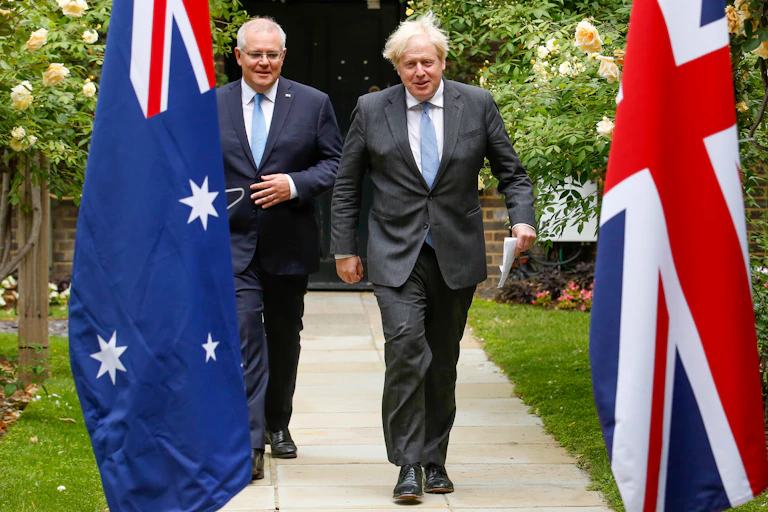 Scott Morrison and Boris Johnston
