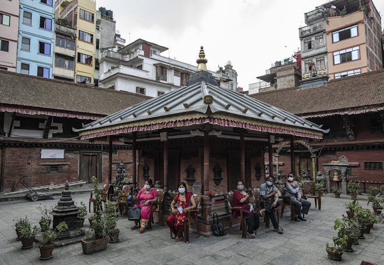 People awaiting COVID vaccination in Kathmandu, Nepal