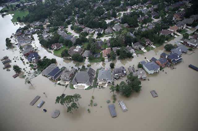 Streets of homes flooded in Houston after Hurricane Harvey