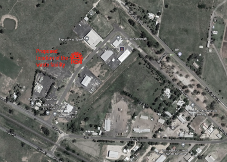 Map showing location of the proposed waste recycling facility in Gunnedah