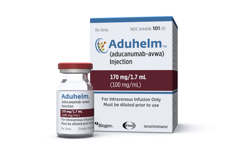 A vial and packaging of Aduhelm, the newly approved Alzheimer's drug