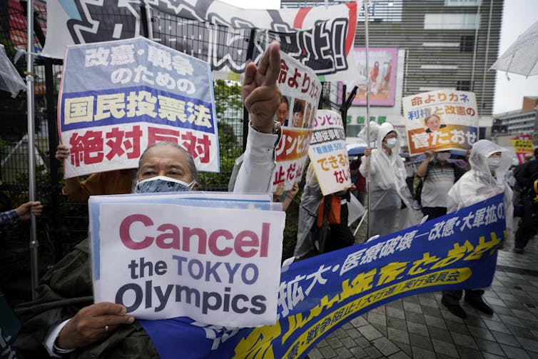 Protesters at a rally against the coming Tokyo Olympic Games, June 6 2021.
