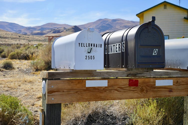 Mailboxes outside of Sutcliffe, Nev., on the Pyramid Lake Paiute Reservation. One bears the name Yellowhair.