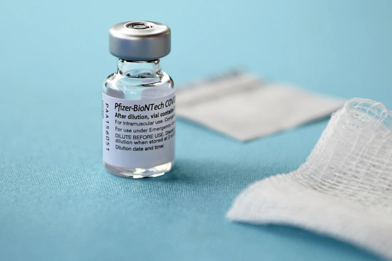 A vial of the Pfizer COVID-19 vaccine