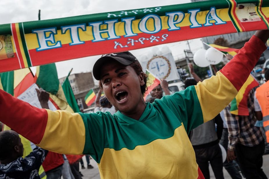 Ethiopian opposition supporter at election campaign