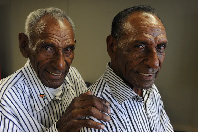 Twins Arthur and Paul Ah Wang, photographed in 2011 when they were 76 years old) were among those seeking compensation from the Queensland government for unpaid wages. They began working as pearl divers in 1948 as 13-year-olds.