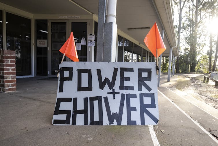 Sign reading 'power and shower'