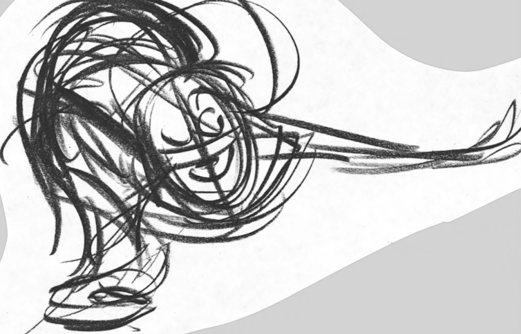 A swirl of indecipherable pencil lines