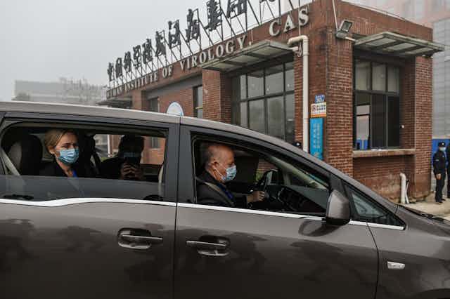 A car with 3 World Health Organization investigators driving up to the Wuhan Institute of Virology in Wuhan China on February 3, 2021.