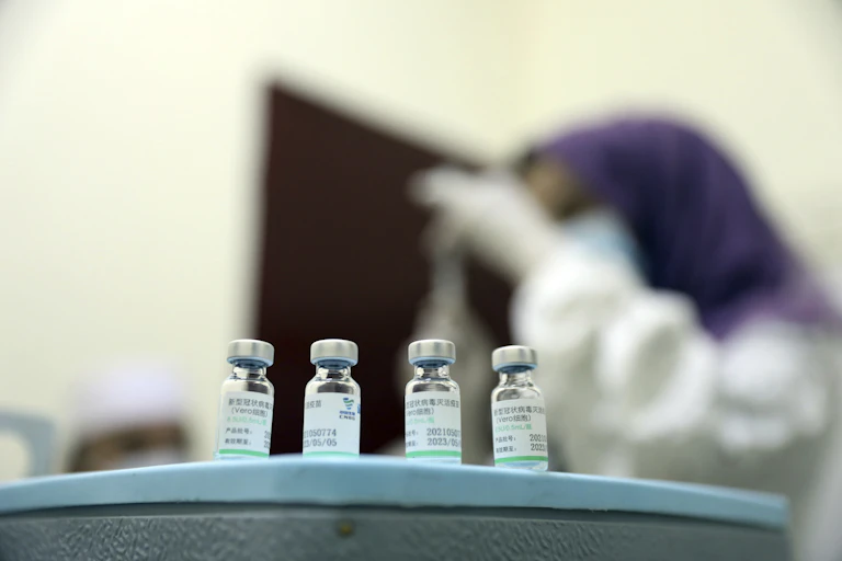 Vials of the Sinopharm COVID-19 vaccine