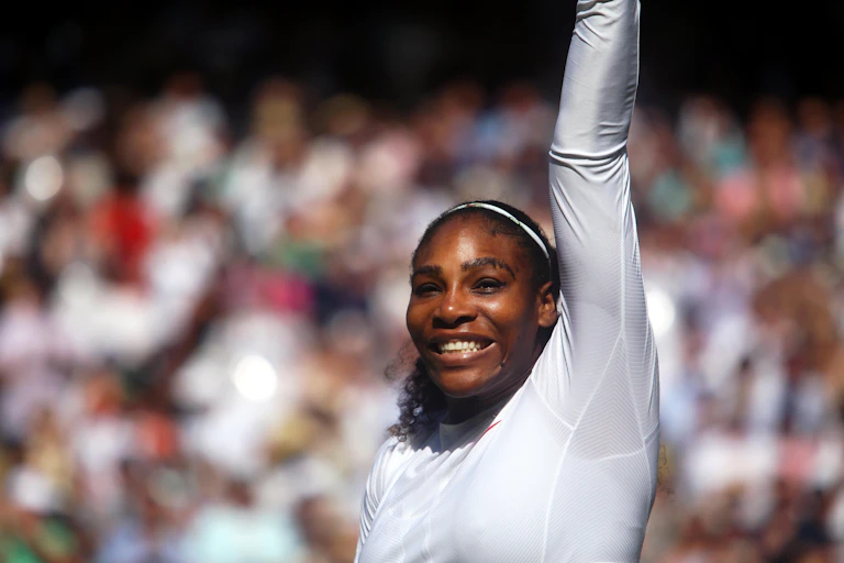 Serena Williams about to serve