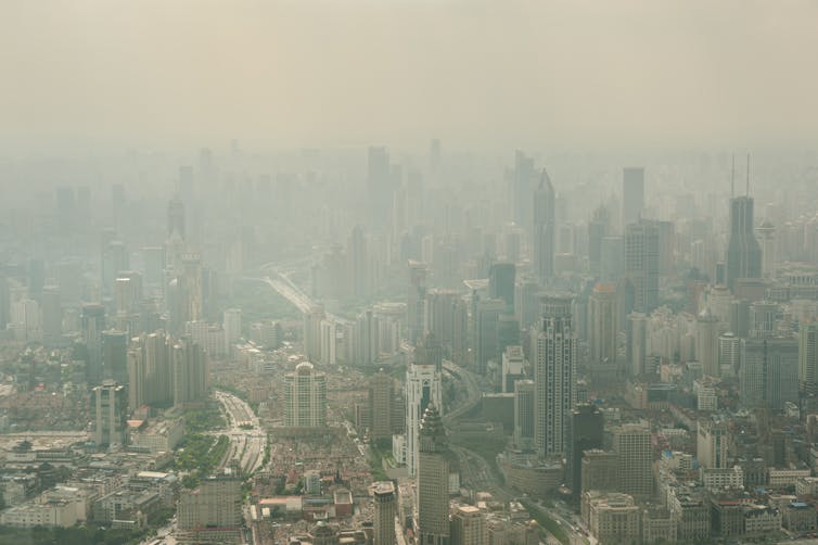 smoggy city skyline