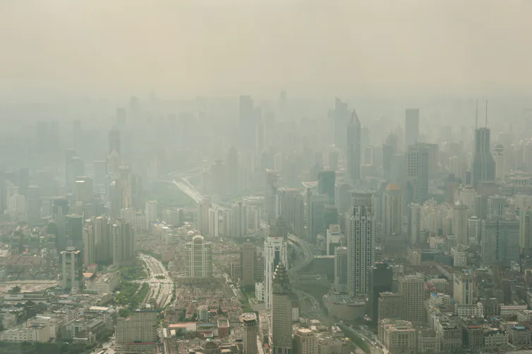 smoggy city skyline