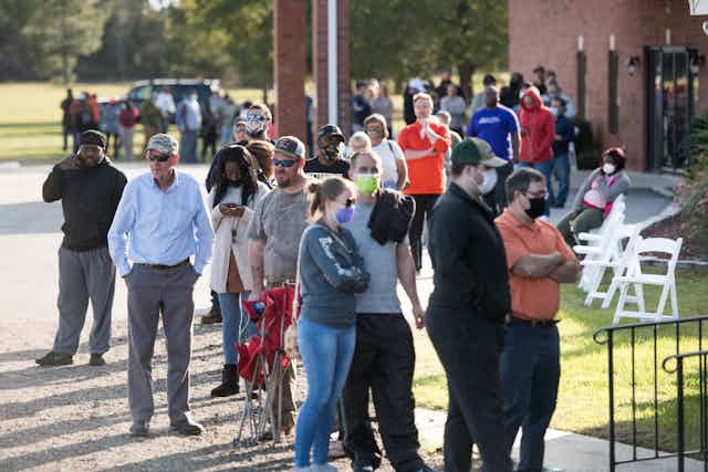 A long line of voters outside a polling place on Election Day in Effingham, South Carolina.