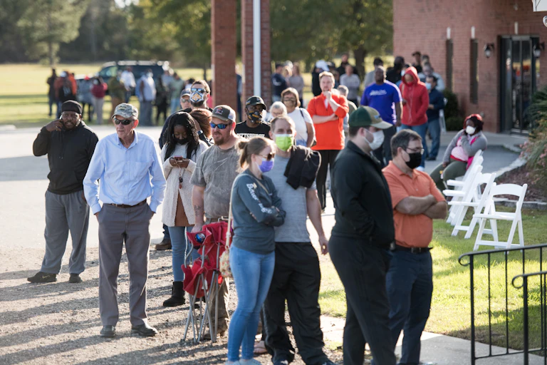 A long line of voters outside a polling place on Election Day in Effingham, South Carolina.