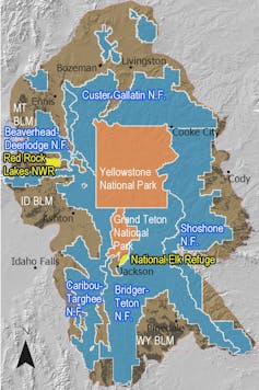 Map showing the parks and forest land within the Greater Yellowstone Area