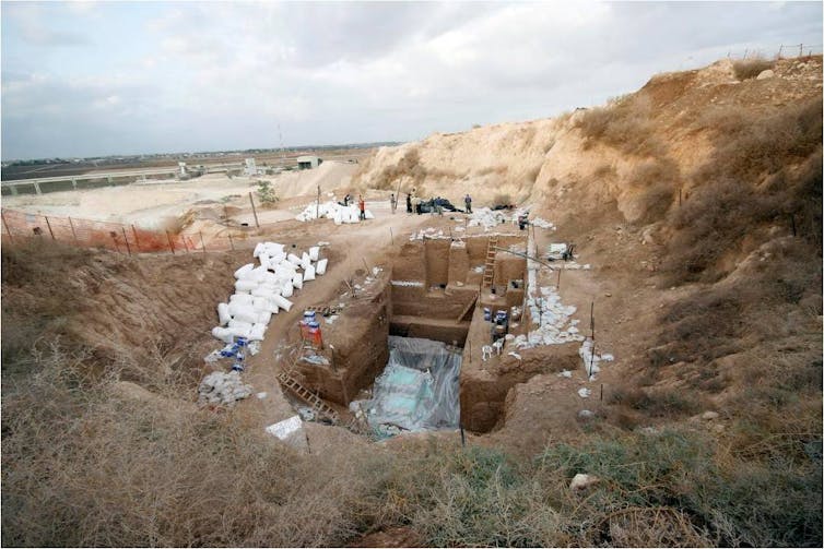 Aerial view of the Nesher Ramla sinkhole.