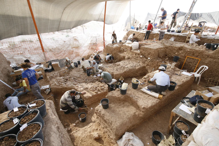 Archaeologists digging at Nesher Ramla