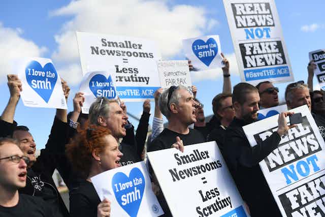 Sydney Morning Herald journalists protest staff cuts in 2016.