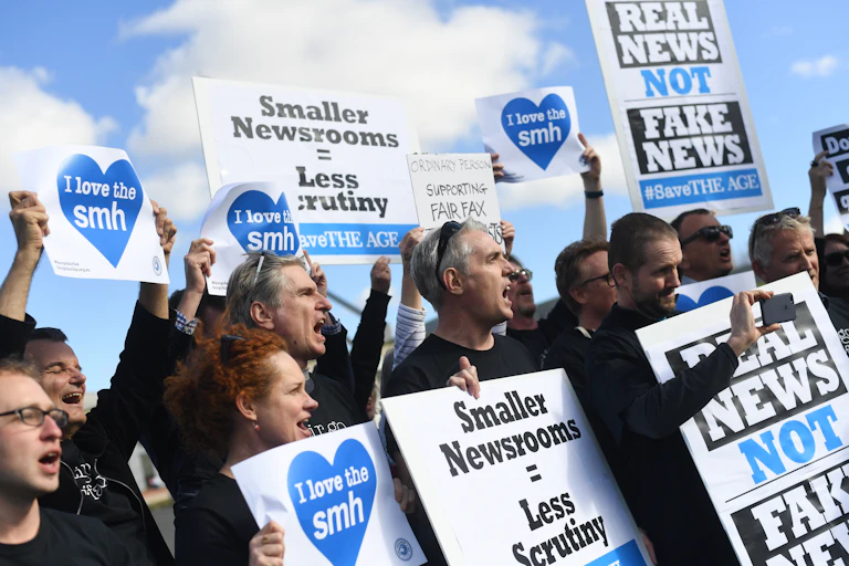 Sydney Morning Herald journalists protest staff cuts in 2016.