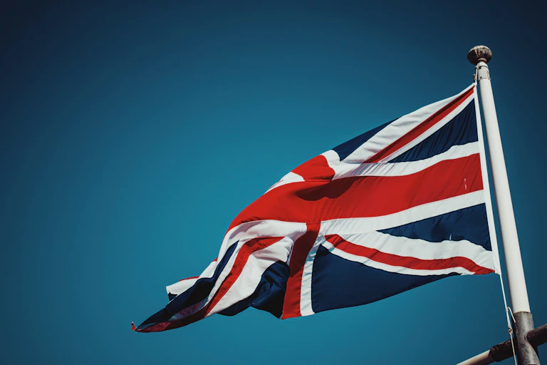 A Union Flag flying in the wind